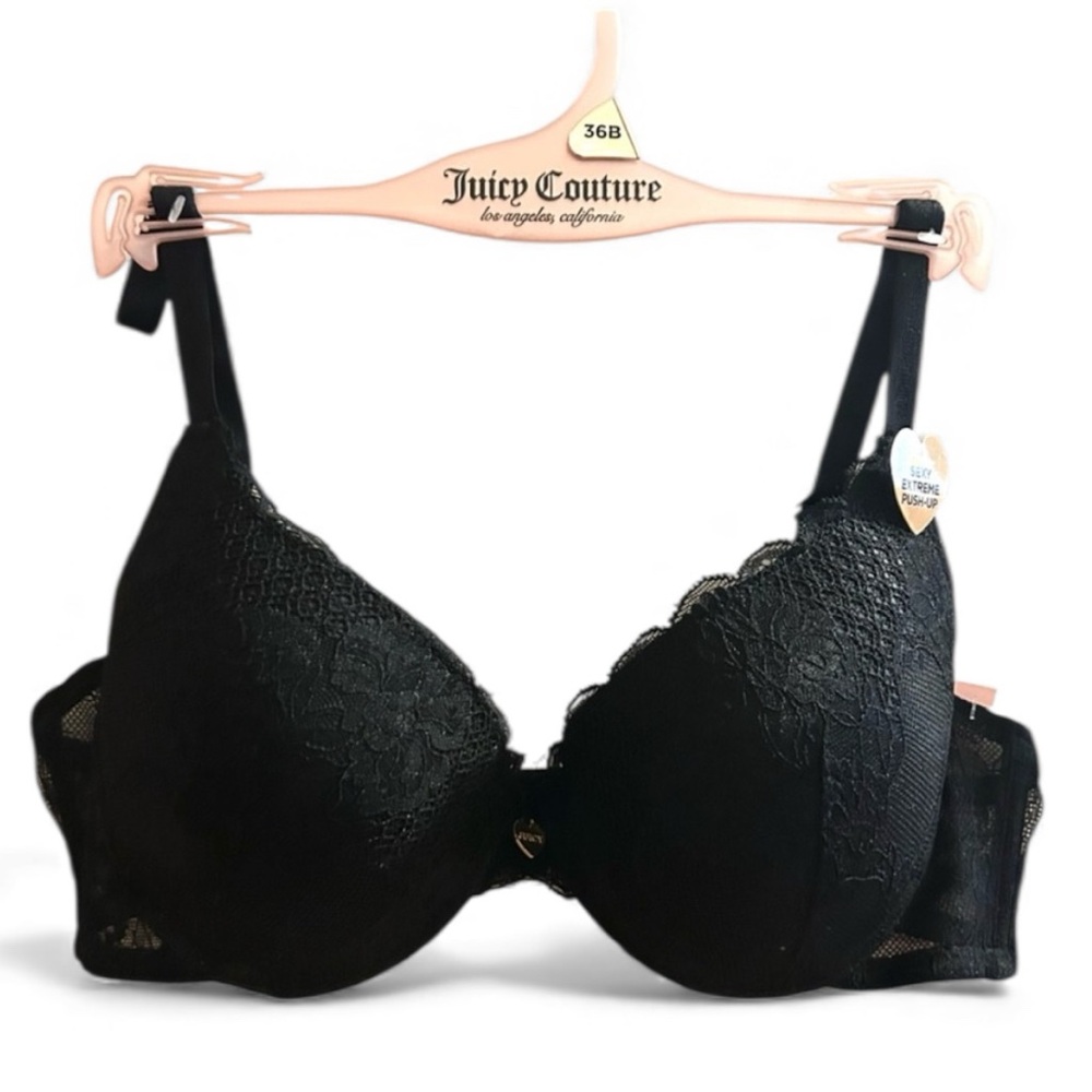 NWT Juicy Couture Sexy Extreme Push-Up Bra Black Lace & Hanger Great Gift 36B